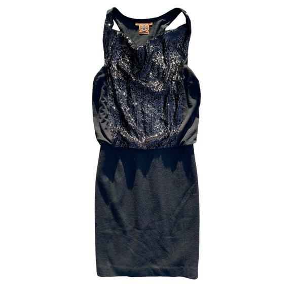 Tory Burch Black Glam Sequin Dress Wool Skirt Cowl Neck Party Holiday Sleeveless - Picture 1 of 6